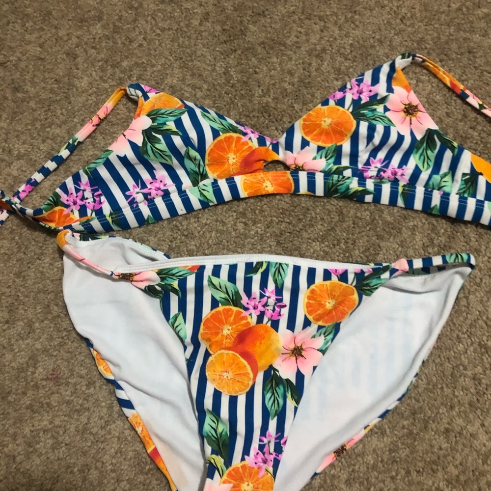 Striped Floral Bikini Set